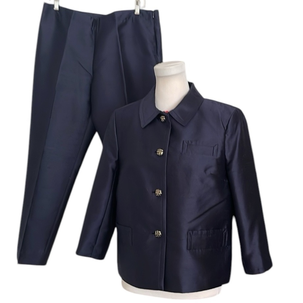 NWT Talbots blue raw silk and wool pantsuit